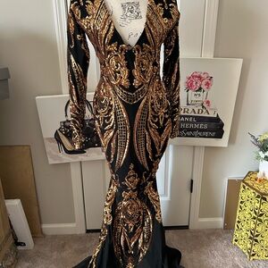 Elegant Black and Gold Evening Gown